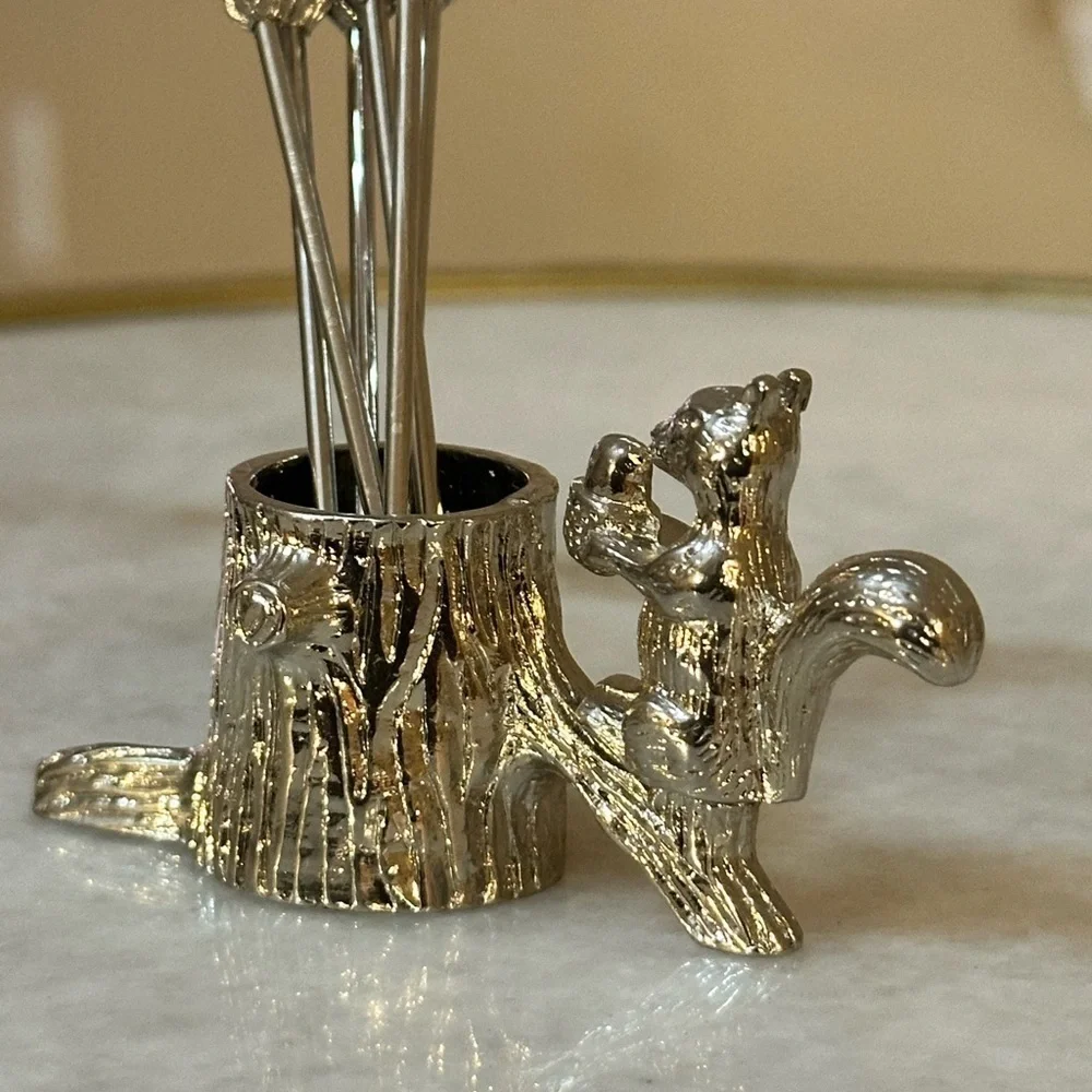 Silver Squirrel Cocktail Pick Holder